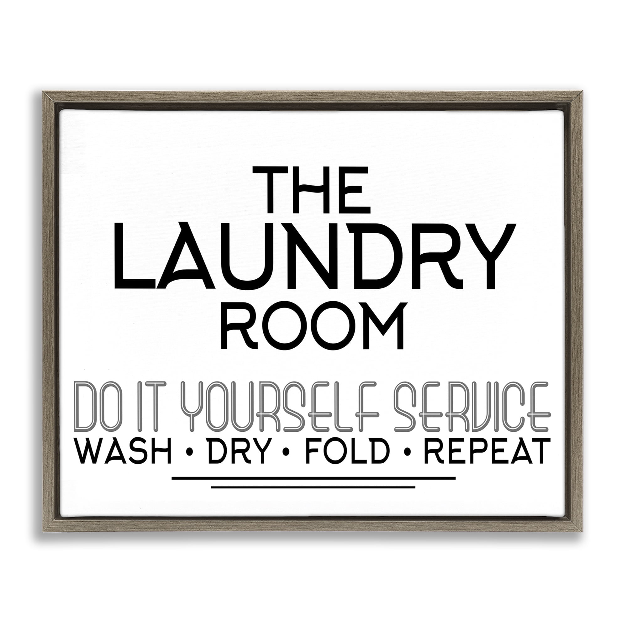 Do It Yourself Laundry Minimal Brown Framed Floater Canvas Wall Art, design by Kim Allen