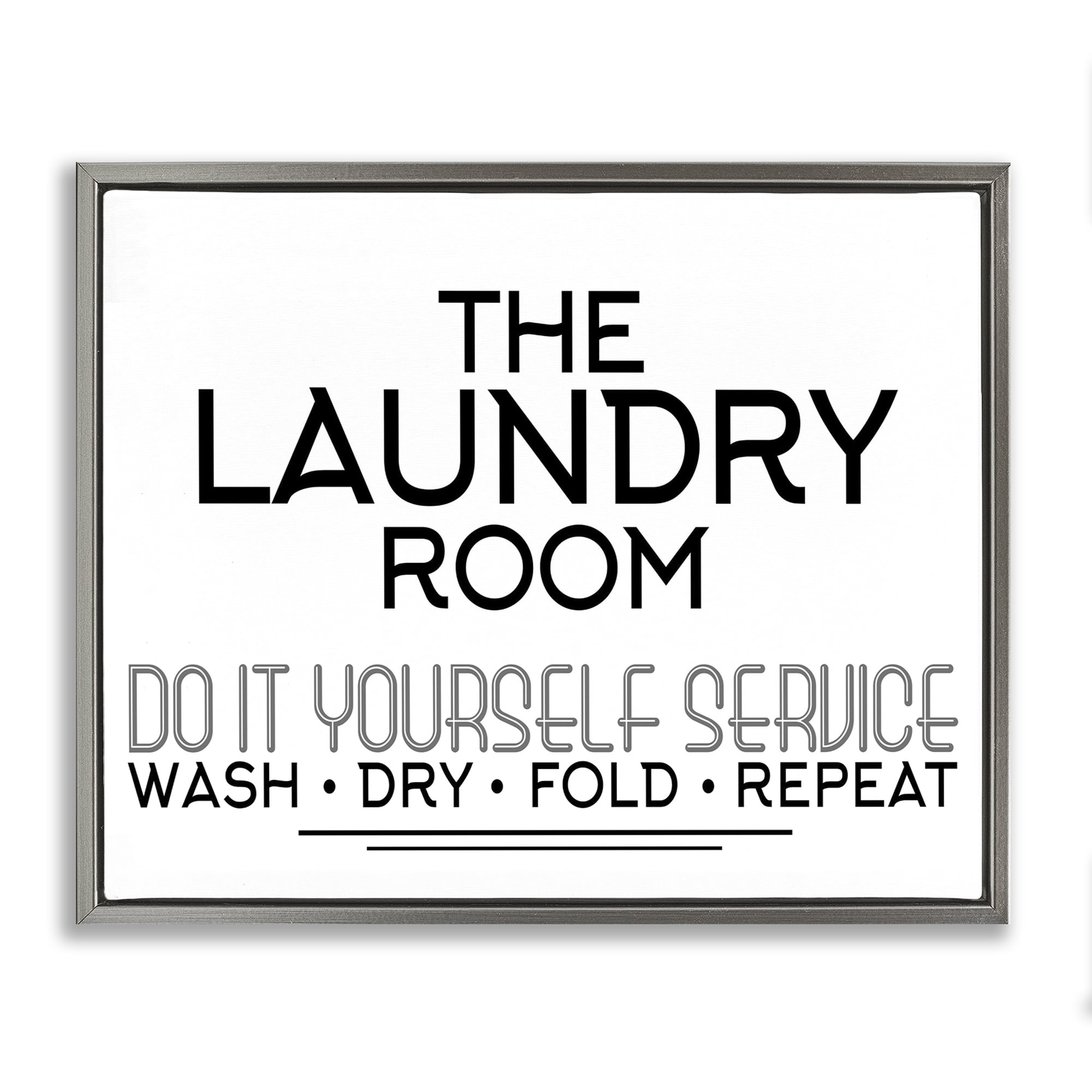 Do It Yourself Laundry Minimal Gray Framed Floater Canvas Wall Art, design by Kim Allen