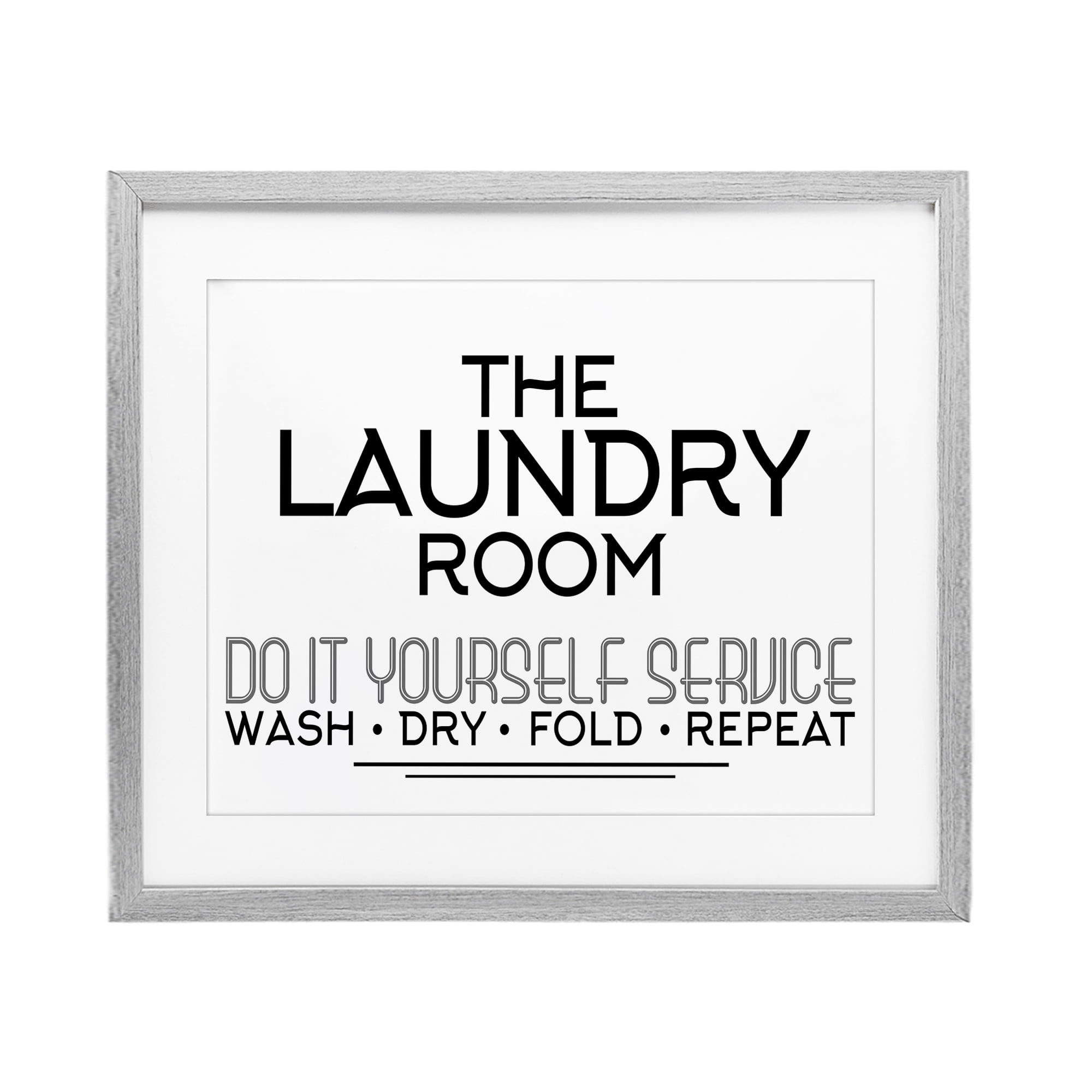 Do It Yourself Laundry Minimal Gray Framed Print Under Glass, design by Kim Allen