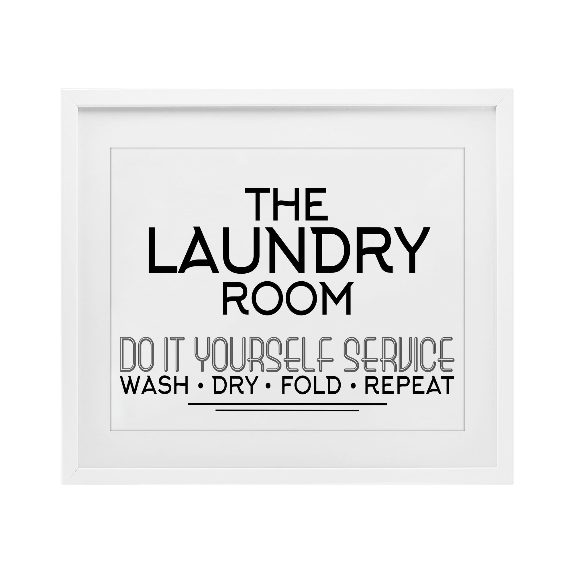 Do It Yourself Laundry Minimal White Framed Print Under Glass, design by Kim Allen