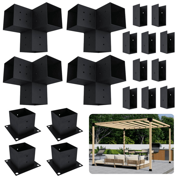 Do It Yourself Pergola Kit for 8x8 Pergola in the Backyard - Steel 4x4 Pergola Brackets for Building Wooden Pergola with Roof (Wood Not Included)