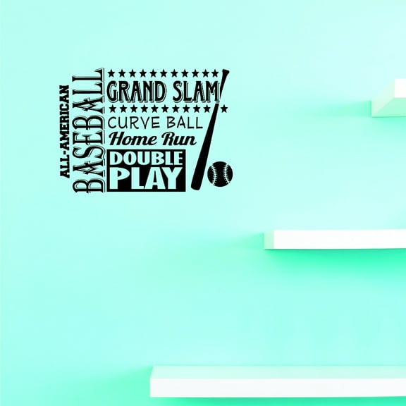 Do It Yourself Wall Decal Sticker All American Baseball Sports Grand Slam Curve Ball Home Run Double Play Bat Sign Childrens Bedroom 16x24"