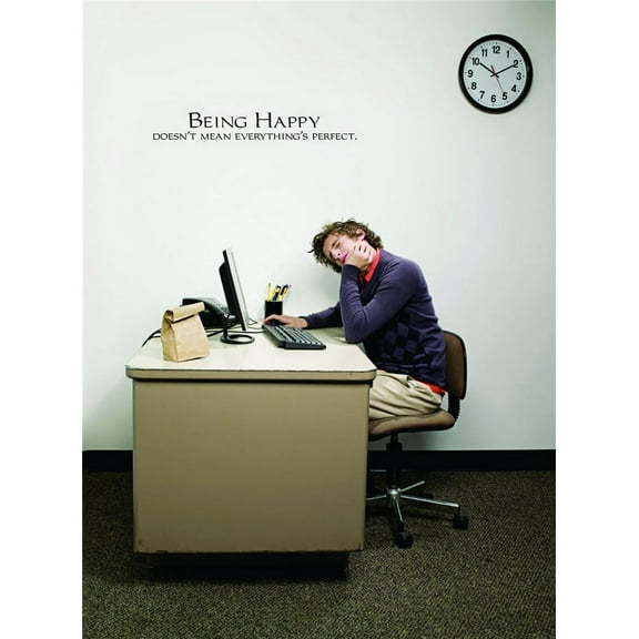 Do It Yourself Wall Decal Sticker Being Happy Doesn T Mean Everything's Perfect. Text Lettering Quote Bedroom Living Room Home Decor 16 X40"