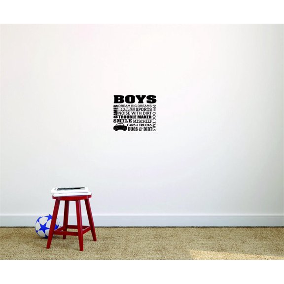Do It Yourself Wall Decal Sticker Boys Games Dream Big Dreams Brave Sports Noise With Dirt Trouble Maker Smile Mischief Car & Trucks Bugs 12x12"