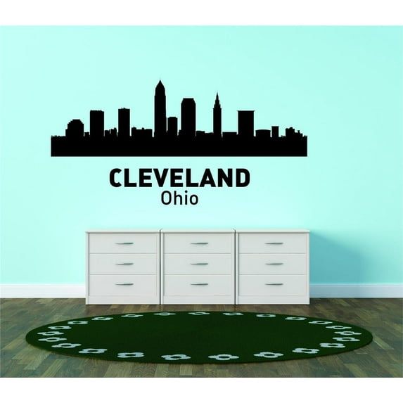 Do It Yourself Wall Decal Sticker Cleveland Ohio United States Major City Geographical Map Landmark 30x64