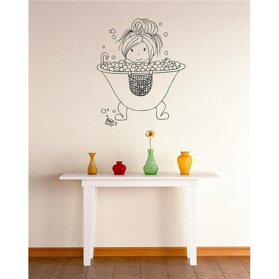 Do It Yourself Wall Decal Sticker Cute Girl Taking Bubble Bath Bathroom Tub Stylish Decor Mural 12x12"