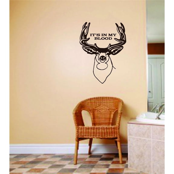 Do It Yourself Wall Decal Sticker Deer Buck Head Animal Graphic With Its In My Blood Hunter Hunting Hobby Sports Boys S 18x18"