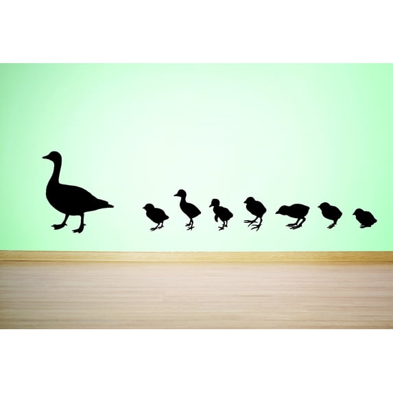 Do It Yourself Wall Decal Sticker Duck With Baby Ducklings Family In Line Silhouette 20x40"