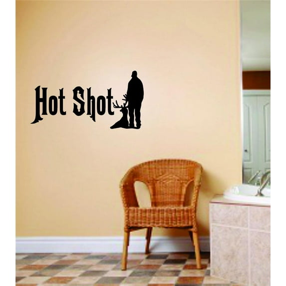 Do It Yourself Wall Decal Sticker Hot Shot Letters With Deer Buck Image Animal Hunting Hunter Gun Girl Ladies 16x32"