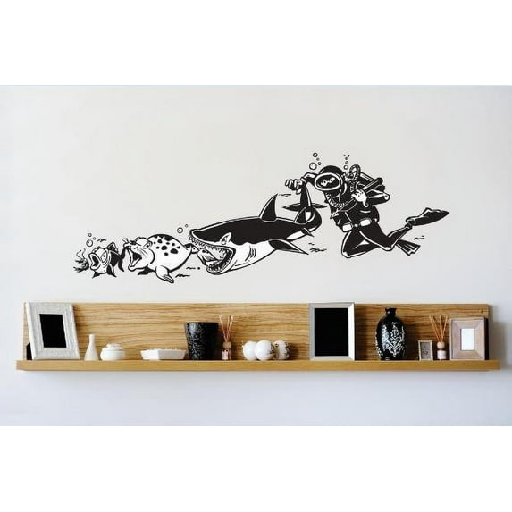 Do It Yourself Wall Decal Sticker Scuba Diver Water Aquarium Man Image Bedroom Bathroom Living Room Mural 16 X40"