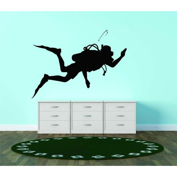 Do It Yourself Wall Decal Sticker Water Sport Silhouette Scuba Diving Diver Snorkel Decor 30x40