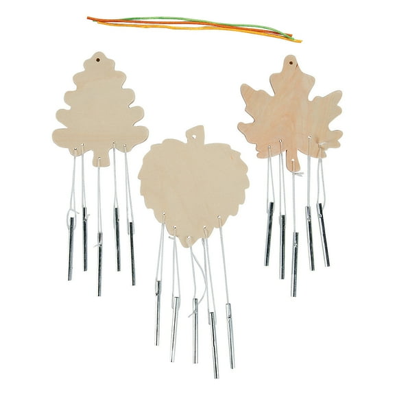 Do It Yourself Wood Leaf Shape Wind Chimes 1 Dz - Craft Kits - 12 Pieces