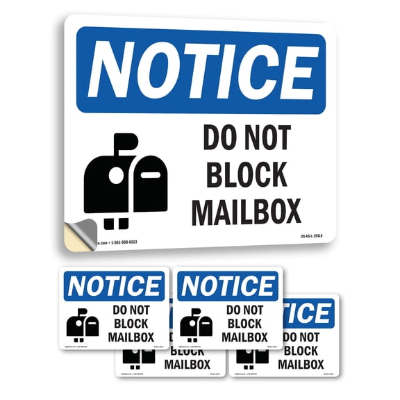 Do Not Block Mailbox OSHA Notice Vinyl Decal Label 10 Inch x 7 Inch - 5 Pack