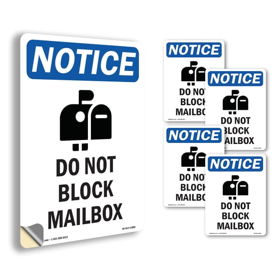 Do Not Block Mailbox With Symbol OSHA Notice Vinyl Decal Label 7 Inch x 5 Inch - 5 Pack