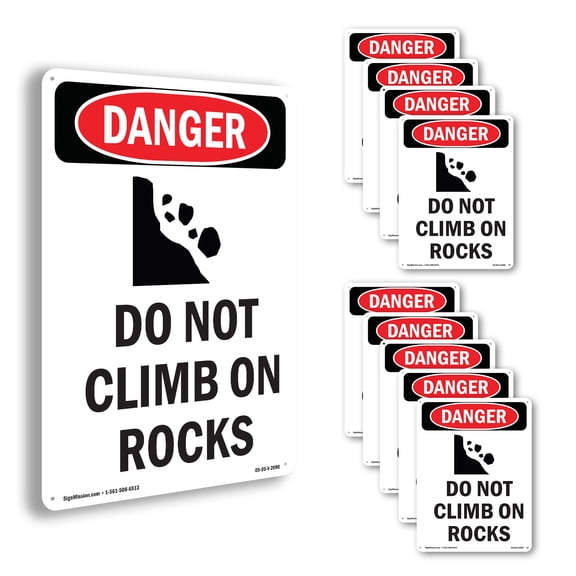 Do Not Climb On Rocks OSHA Danger Rigid Plastic Sign 14 Inch x 10 Inch - 10 Pack