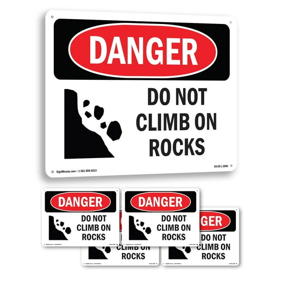 Do Not Climb On Rocks OSHA Danger Rigid Plastic Sign 18 Inch x 12 Inch - 5 Pack