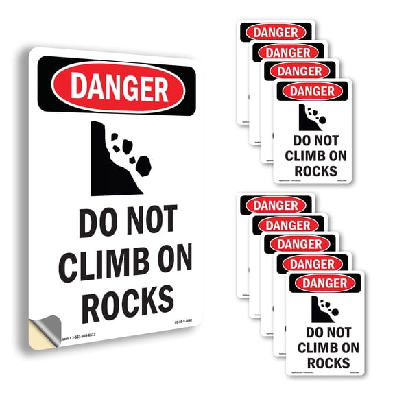 Do Not Climb On Rocks OSHA Danger Vinyl Decal Label 10 Inch x 7 Inch - 10 Pack