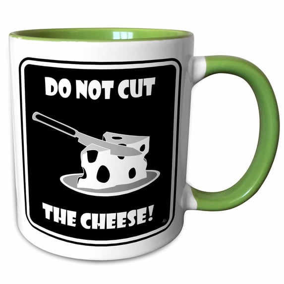 3drose, Do Not Cut the Cheese Black Sign 1, 15oz Two-tone Green Mug
