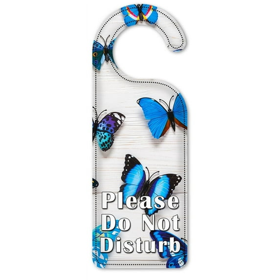 Do Not Disturb Door Knob Hanger Sign - Blue Butterflies on Wood