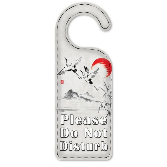 Do Not Disturb Door Knob Hanger Sign - Cranes Flying by the Sun Drawing