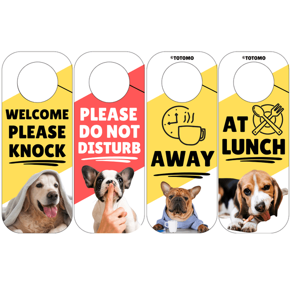 Do Not Disturb Door Knob Hanger Sign, Cute Dog Pet Design, Away / at Lunch / Please Knock, 3.5" x 9"
