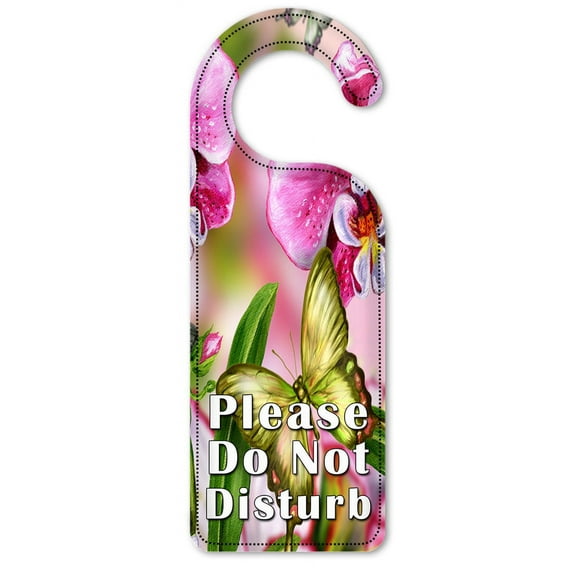 Do Not Disturb Door Knob Hanger Sign - Green Butterfly