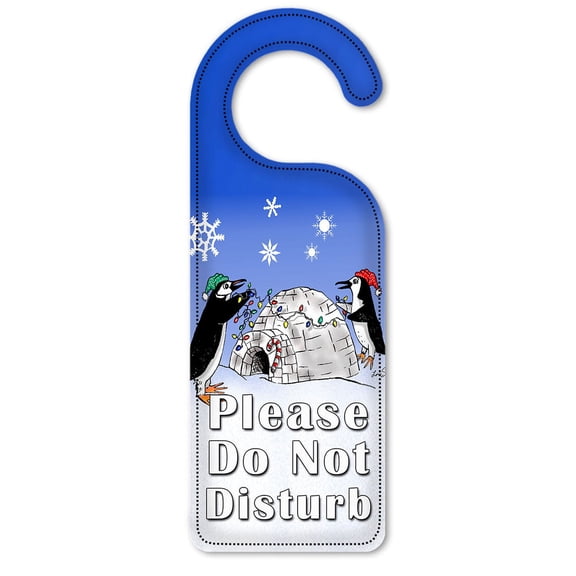 Do Not Disturb Door Knob Hanger Sign - Penguin Igloo