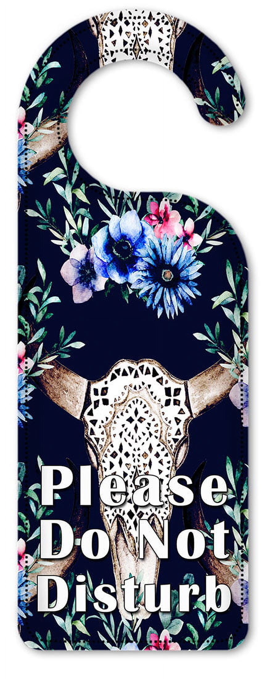 Do Not Disturb Door Knob Hanger Sign Skull Toss with Blue Background