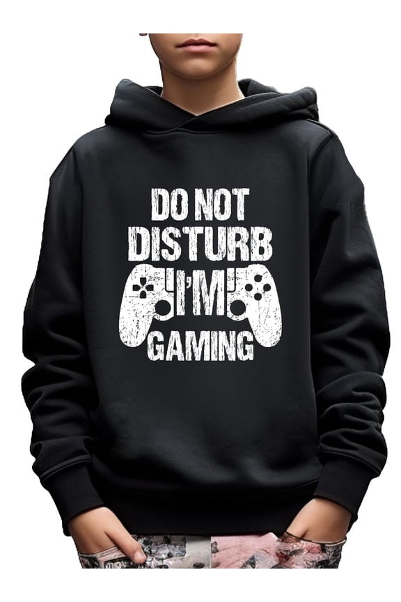 "Do Not Disturb I'm Gaming" Print Hoodie For Kids, Stylish Hooded Long Sleeve Top, Boy's Clothes, As Gift Size:5T-14Y