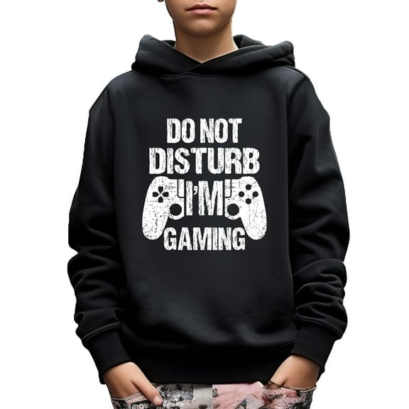 "Do Not Disturb I'm Gaming" Print Hoodie For Kids, Stylish Hooded Long Sleeve Top, Boy's Clothes, As Gift Size:5T-14Y