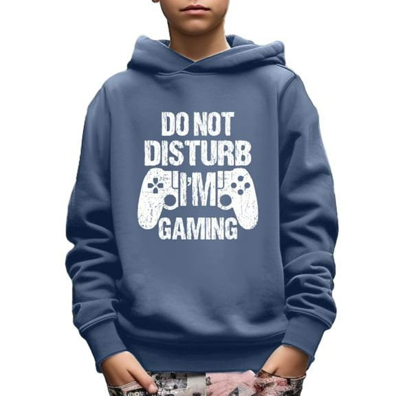 "Do Not Disturb I'm Gaming" Print Hoodie For Kids, Stylish Hooded Long Sleeve Top, Boy's Clothes, As Gift Size:5T-14Y