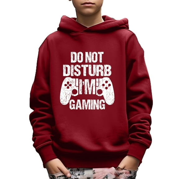 "Do Not Disturb I'm Gaming" Print Hoodie For Kids, Stylish Hooded Long Sleeve Top, Boy's Clothes, As Gift Size:5T-14Y