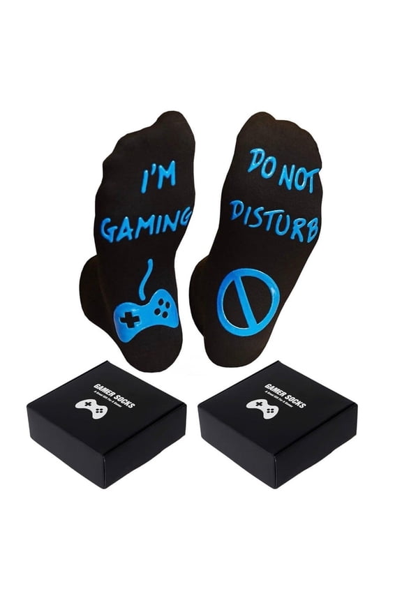 Do Not Disturb Im Gaming Socks Funny Gamer Novelty Socks with Non-Slip Lettering, Breathable Cotton Blend, Gift Box, 2 Pairs, Unisex Size 7-11