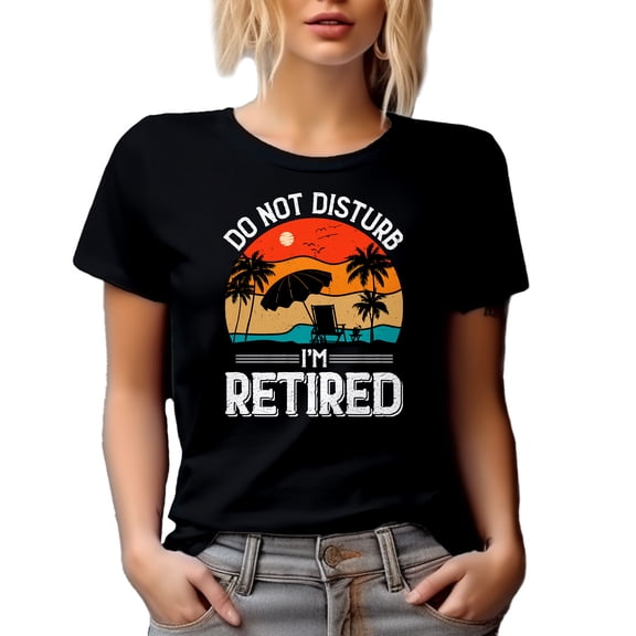 Do Not Disturb, I'm Retired - Retro Beach Umbrella, Chair, Coconut & Palm Trees, Black T-Shirt, Medium