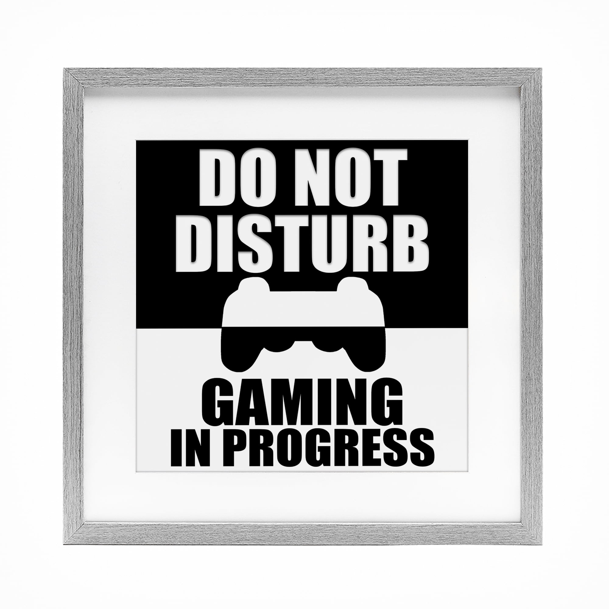 Do Not Disturb Minimal Gamer Gray Framed Print Under Glass, design by Kim Allen