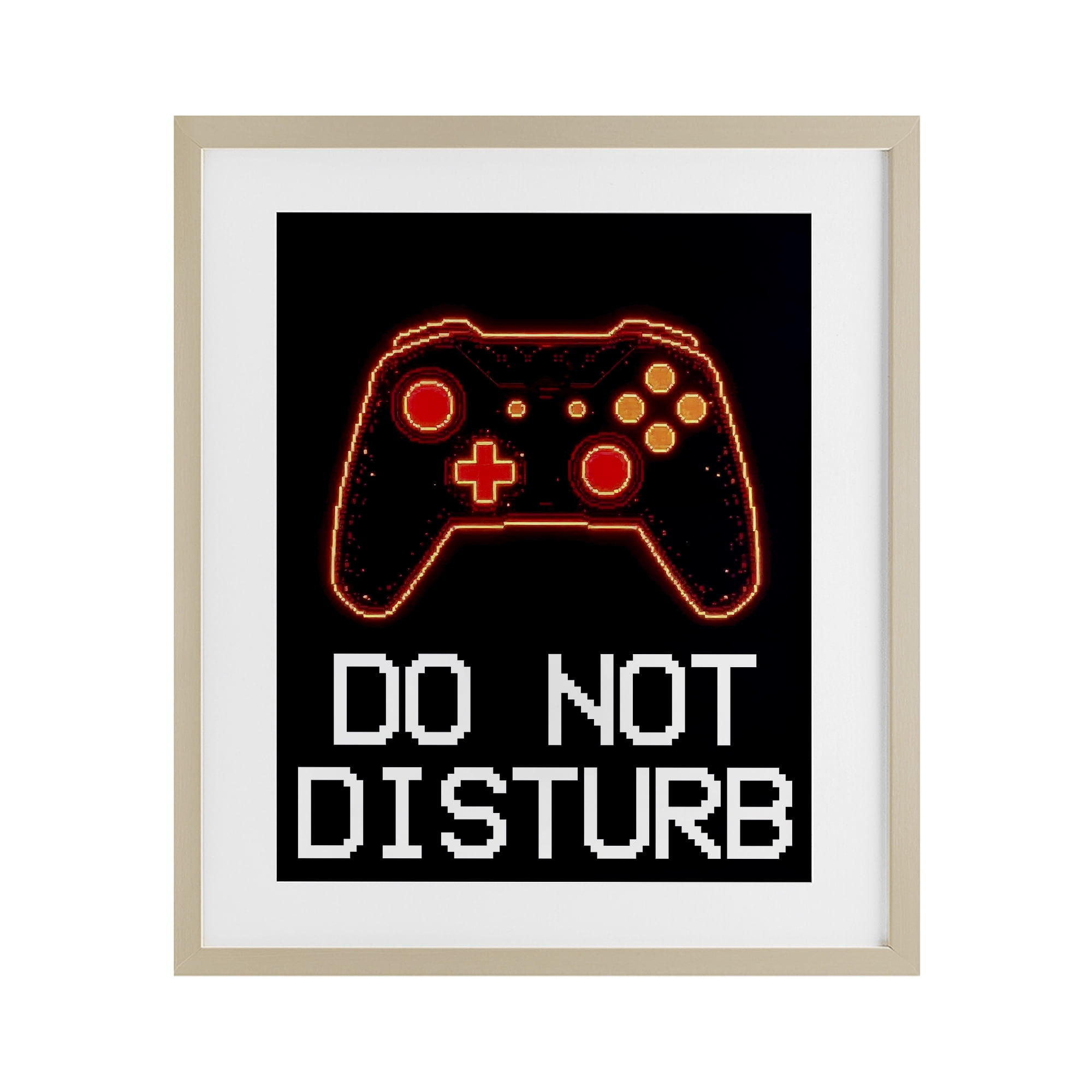 Do Not Disturb Neon Control Birch Framed Print Under Glass, design by Kim Allen