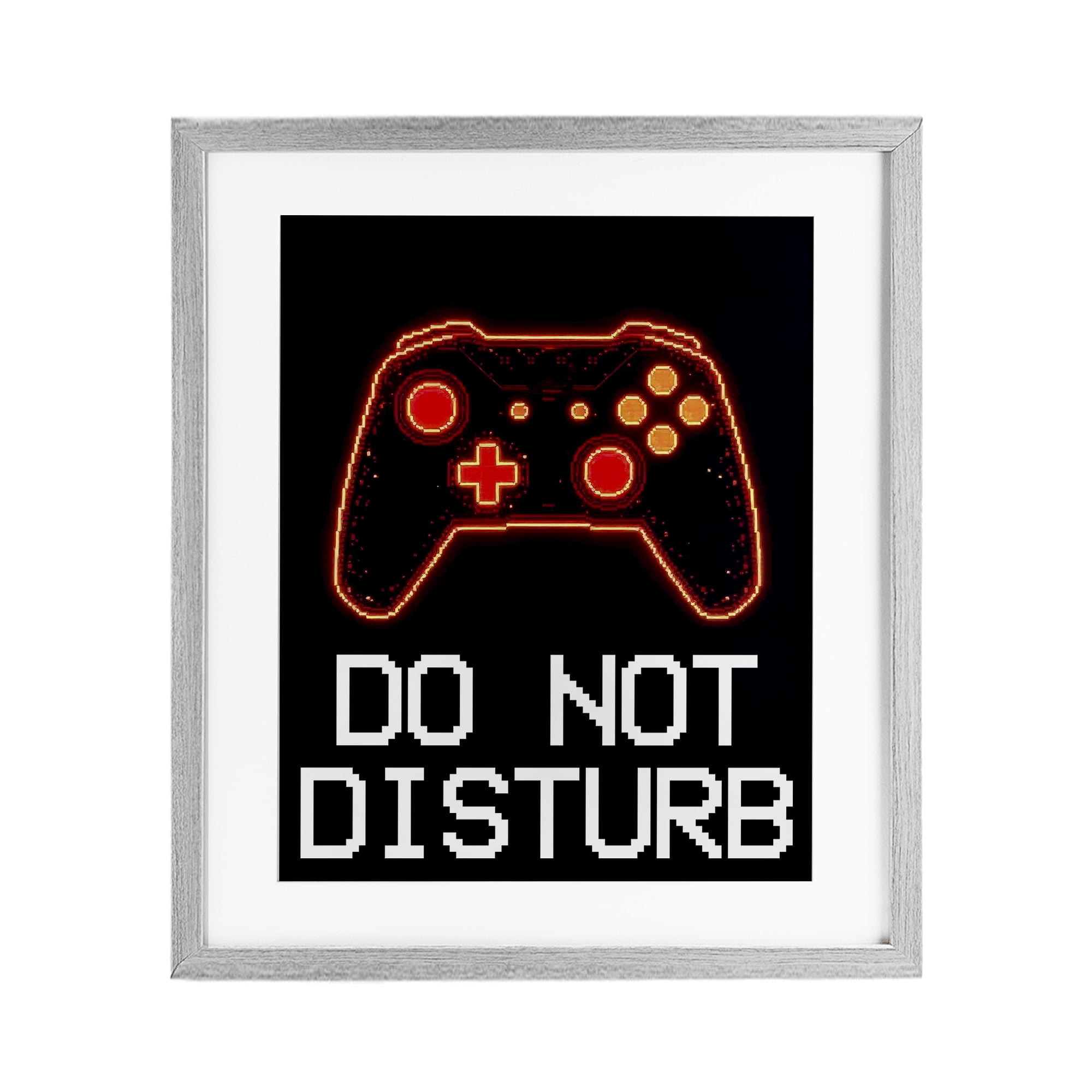 Do Not Disturb Neon Control Gray Framed Print Under Glass, design by Kim Allen