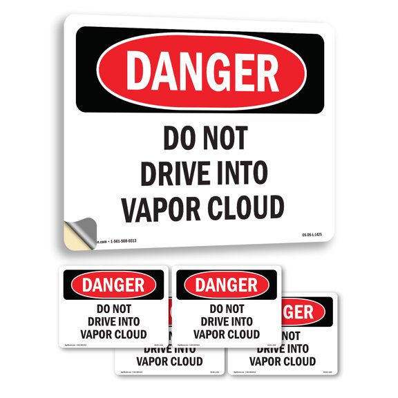 Do Not Drive Into Vapor Cloud OSHA Danger Vinyl Decal Label 5 Inch x 3.5 Inch - 5 Pack