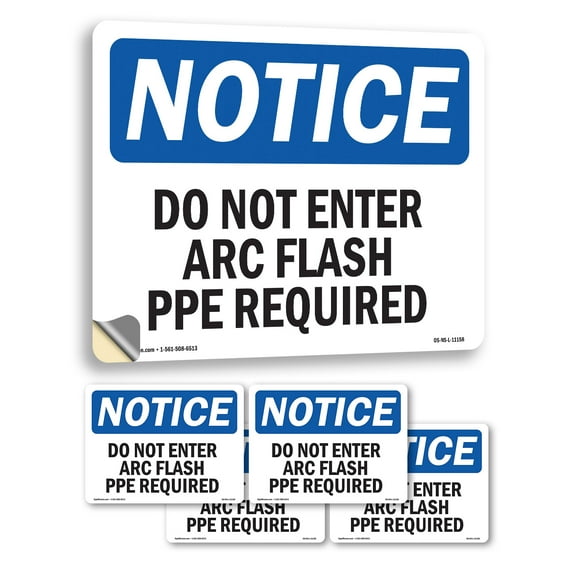 Do Not Enter Arc Flash PPE Required OSHA Notice Vinyl Decal Label 5 Inch x 3.5 Inch - 5 Pack