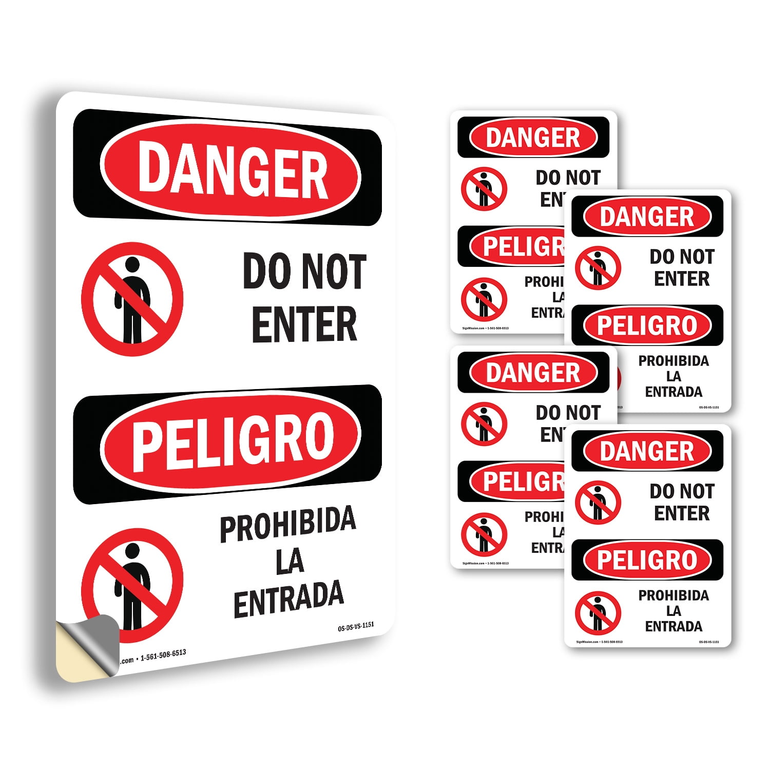 Do Not Enter Bilingual OSHA Danger Vinyl Decal Label 18 Inch x 12 Inch ...
