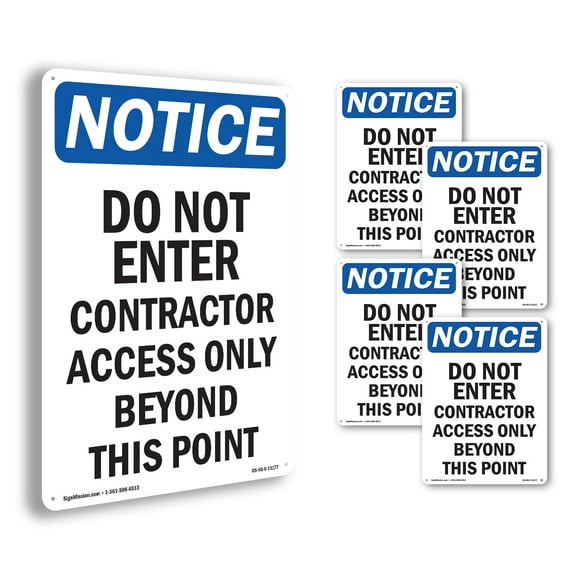 Do Not Enter Contractor Access OSHA Notice Rigid Plastic Sign 10 Inch x 7 Inch - 5 Pack