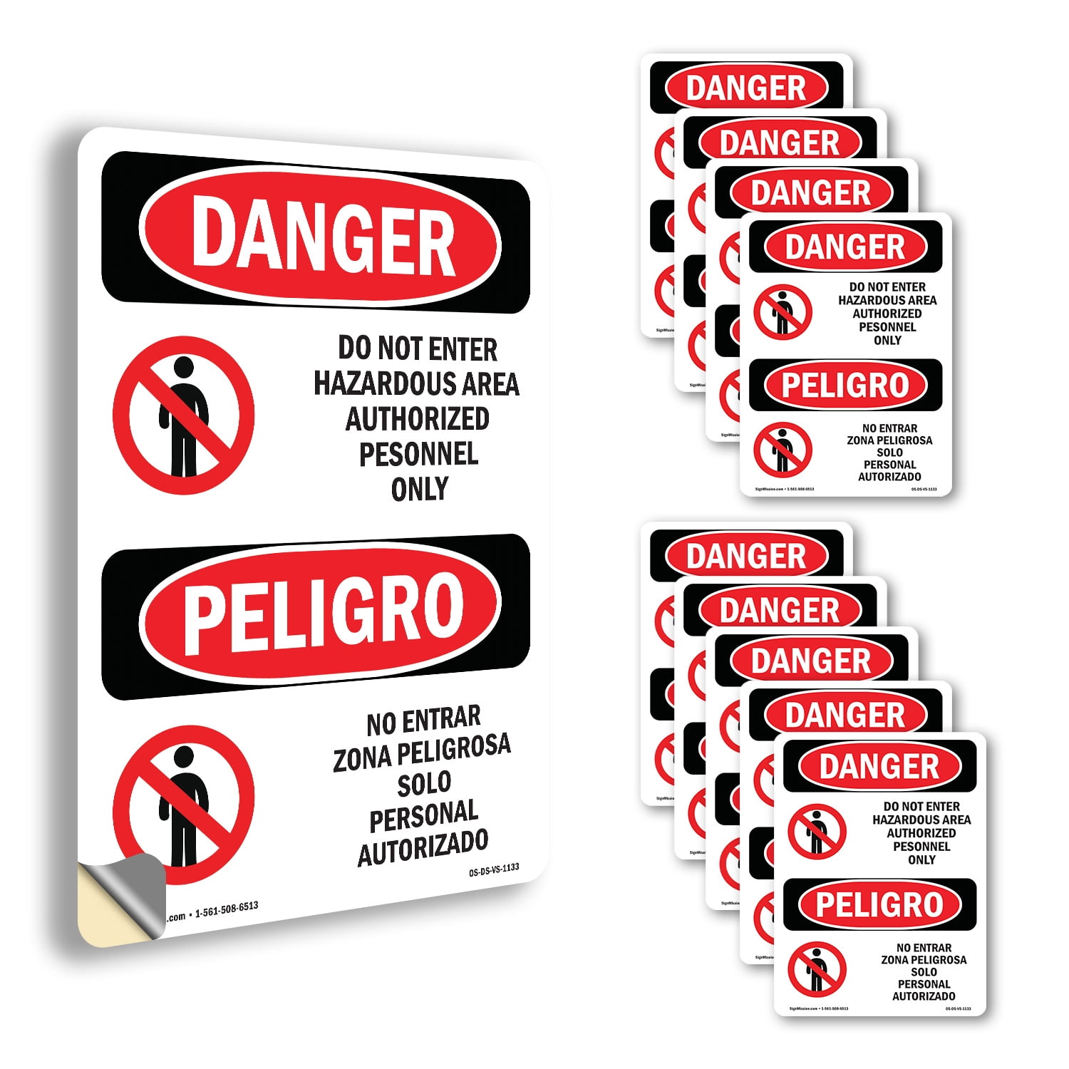 Do Not Enter Hazardous Area Bilingual OSHA Danger Vinyl Decal Label 10 ...