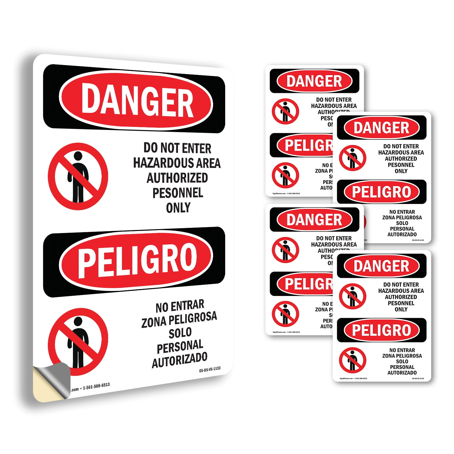 Do Not Enter Hazardous Area Bilingual OSHA Danger Vinyl Decal Label 18 ...