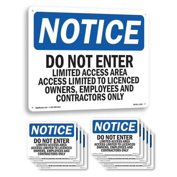 Do Not Enter Limited Access Area Access OSHA Notice Aluminum Sign 10 Inch x 7 Inch - 10 Pack