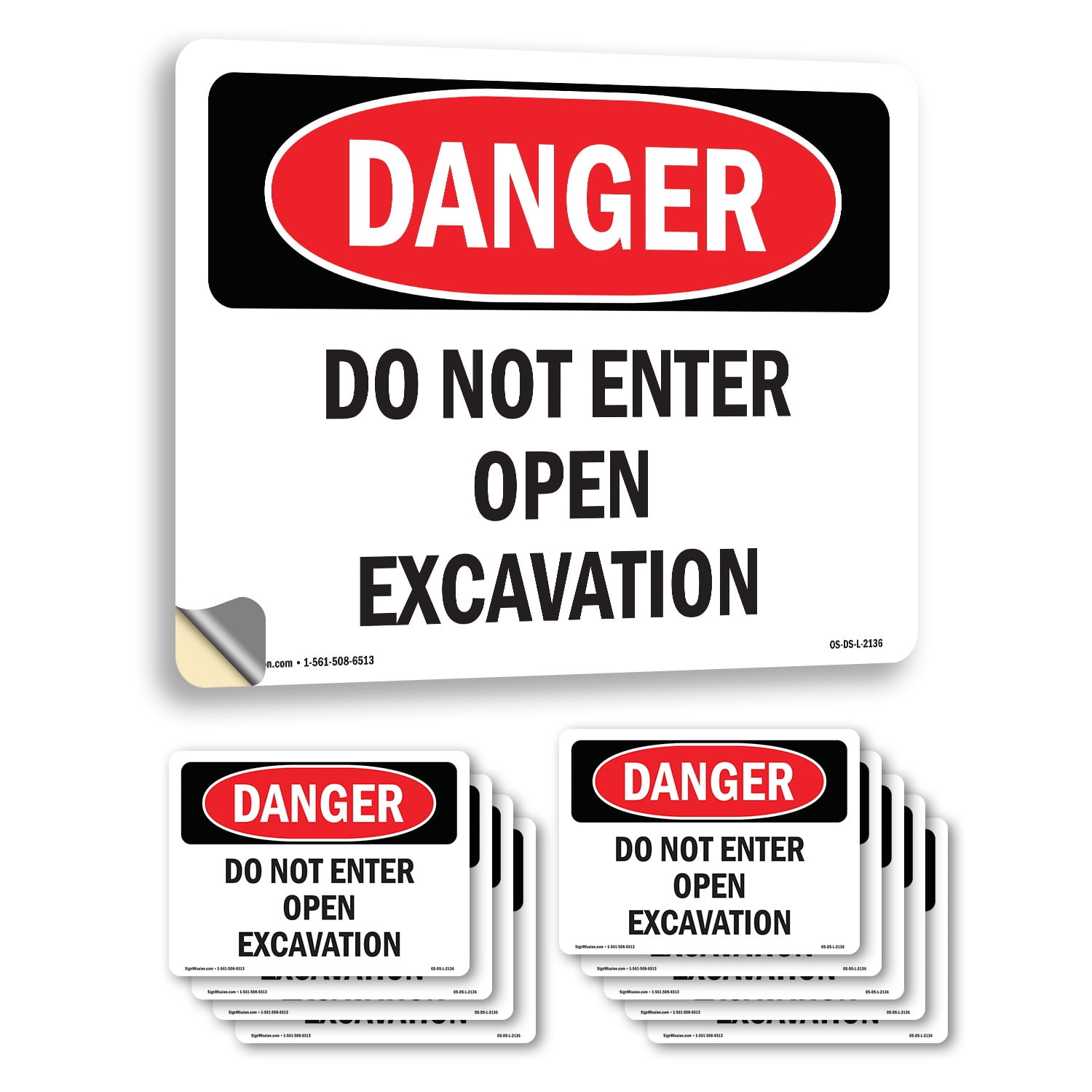 Do Not Enter Open Excavation OSHA Danger Vinyl Decal Label 18 Inch x 12 ...