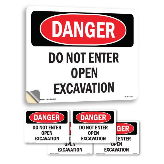 Do Not Enter Open Excavation OSHA Danger Vinyl Decal Label 24 Inch x 18 Inch - 5 Pack