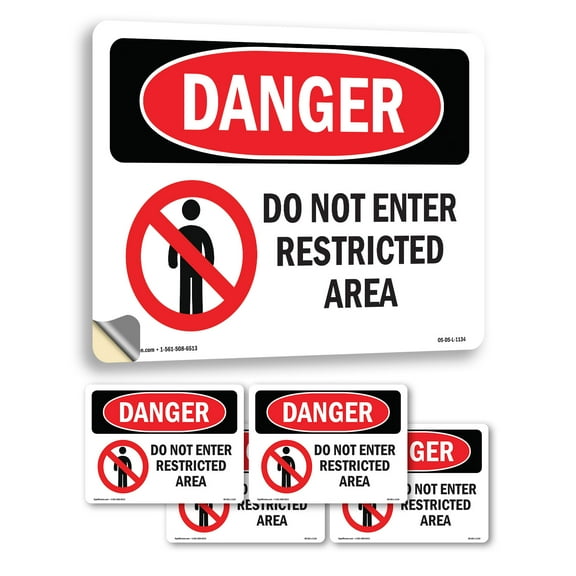 Do Not Enter Restricted Area OSHA Danger Vinyl Decal Label 5 Inch x 3.5 Inch - 5 Pack