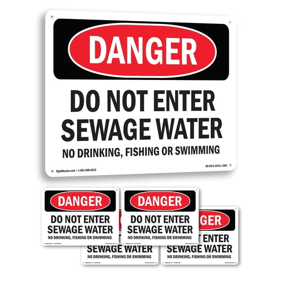 Do Not Enter Sewage Water OSHA Danger Aluminum Sign 18 Inch x 12 Inch - 5 Pack
