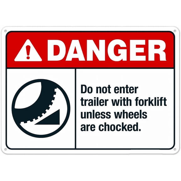 Do Not Enter Trailer with Forklift Unless Wheels are Chocked Metal Tin Sign 8"x12" - Clear Warning for Home & Business Use, No Forklift Trailer Sign