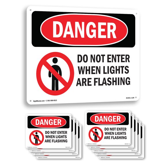 Do Not Enter When Lights Are Flashing OSHA Danger Aluminum Sign 10 Inch x 7 Inch - 10 Pack